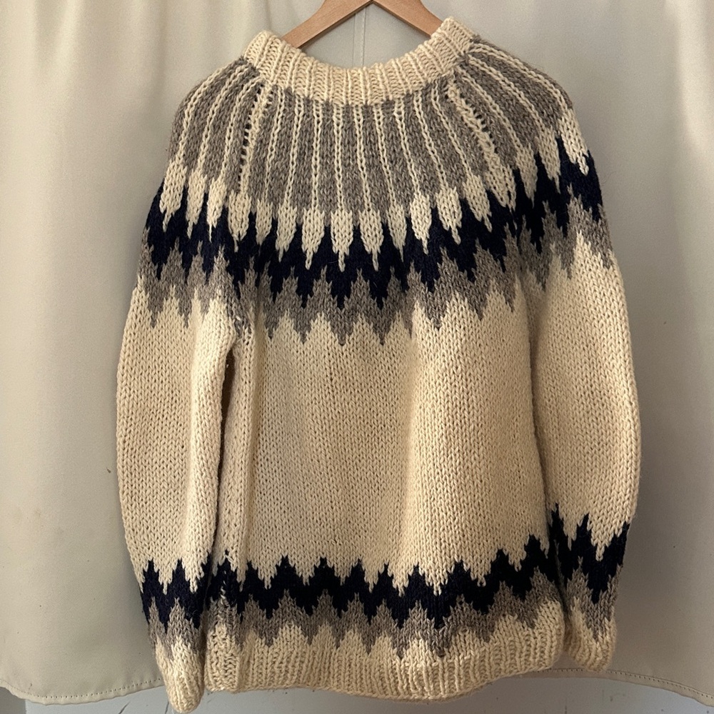 Handmade wool fisherman’s Cream and Gray Sweater